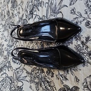 Forever 21 Black Patent Leather Sling Back Heels Sz 6